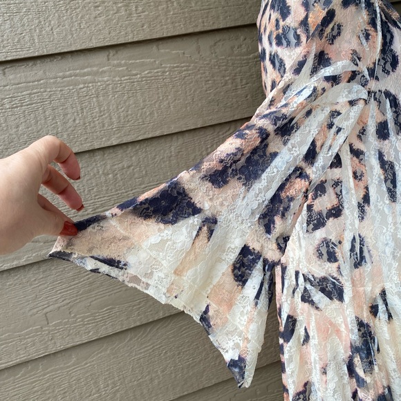 ORIGAMI cardigan TUNIC SWEATER S/M/ L XL vtg LEOPARD ANIMAL PRINT LACE BOHEMIAN - Picture 7 of 15